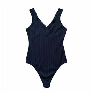 2/$25 BLACK TAPE Ribbed Bodysuit w Lace Size XS